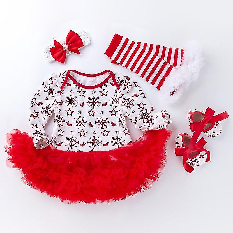 Baby Girls Christmas Party 4pcs Suit Dress New Year Gown Newborn
