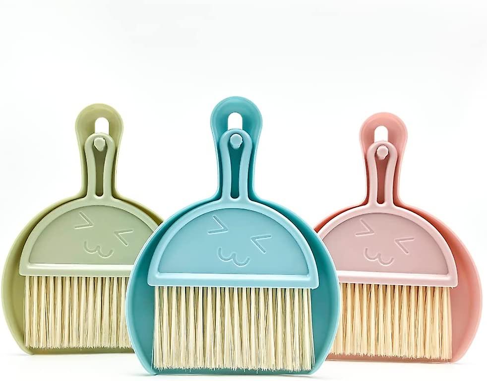 Mini Broom Small Dustpan and Brush Set Mini Dustpan and Brush Set Three-Piece(Blue/Green/Pink) Small Broom and Dustpan Set Soft Bristled Broom Dustpan
