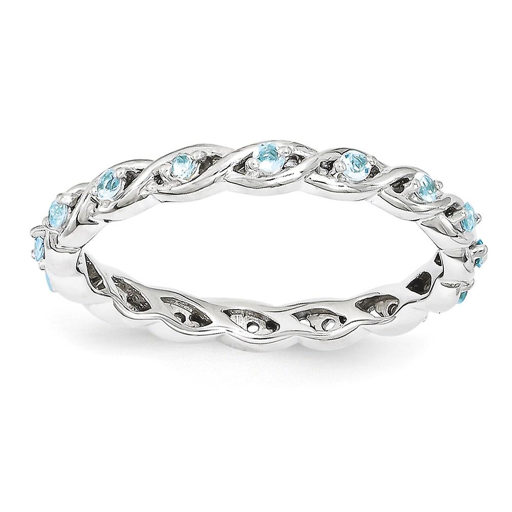 2.5mm 925 Sterling Silver Polished Prong set Stackable Blue Topaz Ring-Stackable-Ring for Women - Ring Size: 5 to 10