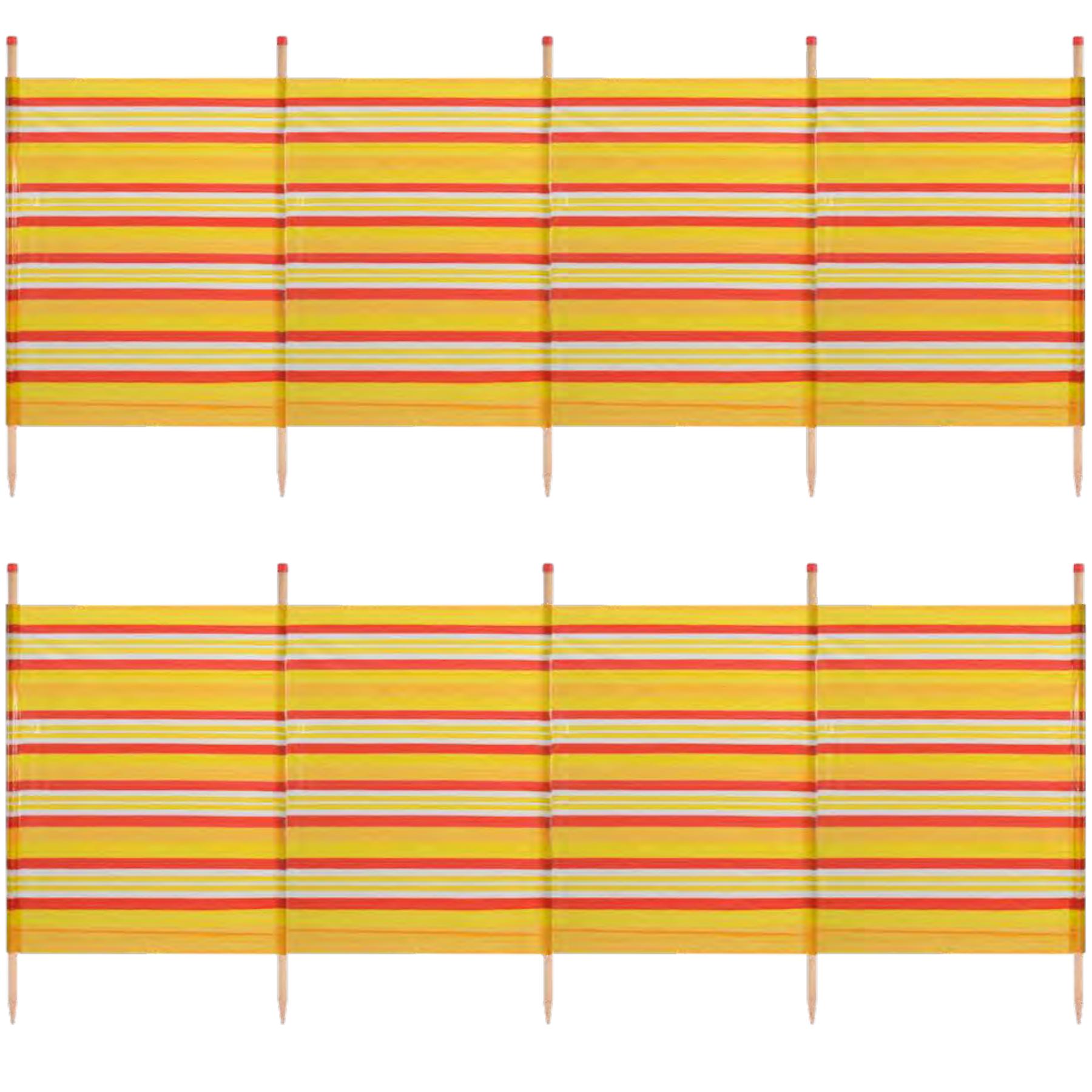 2 PACK 5 Pole Windbreak Beach Shelter 1.2m by 2.8m Screen Privacy Yellow Stripe