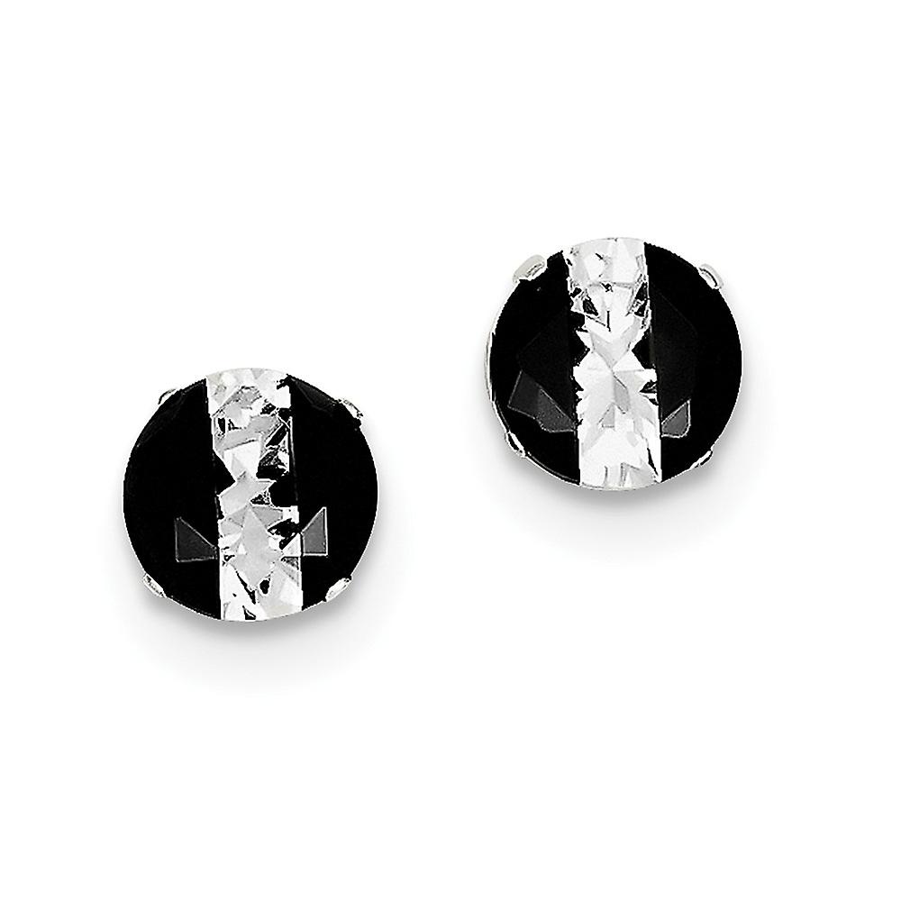 925 Sterling Silver Polished Snap setting Black and White Colored Cubic Zirconia 8mm Round Post Earrings 8x8mm Wide Stud