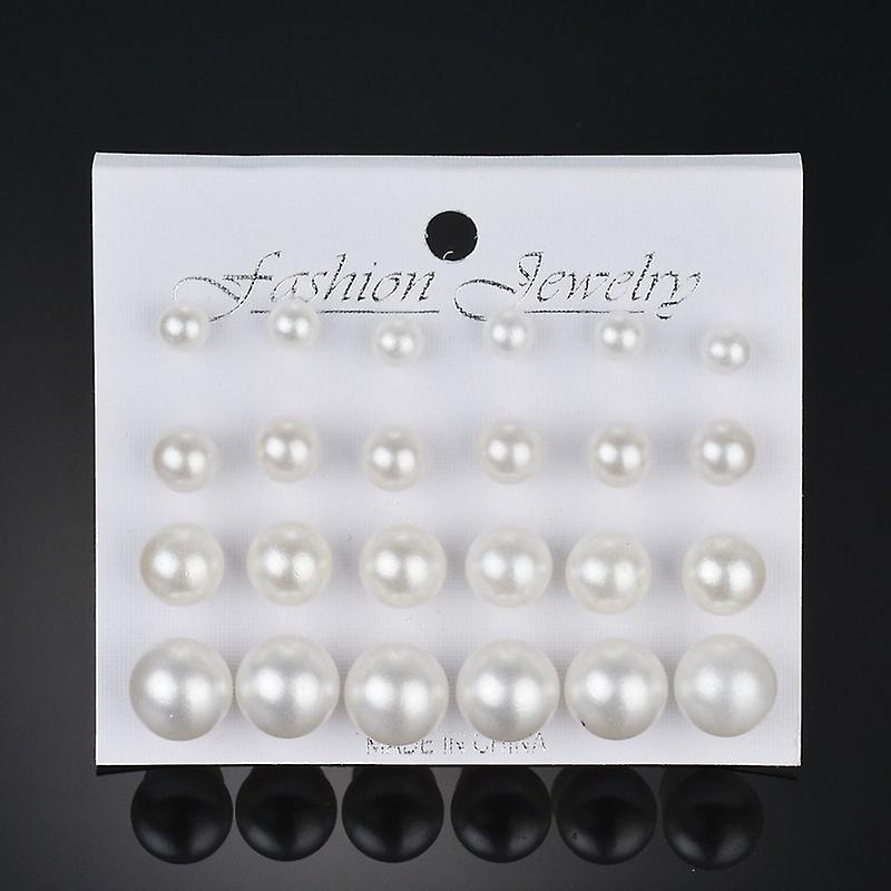 Women earring girl stud ear Drop 12pairs Crystal Simulated Pearl Sets colorful Round Ear Wedding Box