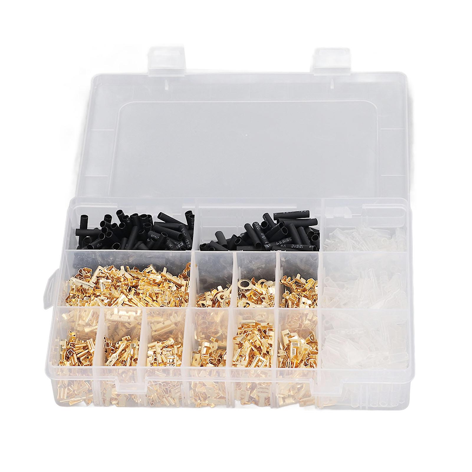 Risegun Wire Terminal Assortment Kit Brass Cold Crimp Wire Lugs with Protection Sleeves Heat Shrink Tubes