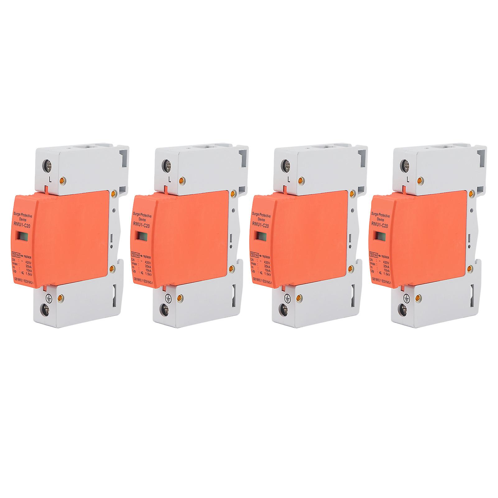 4Pcs 1P Surge Protective Device DIN Rail Mounting SPD House Arrester Protector AC 420V RMU1‑C20