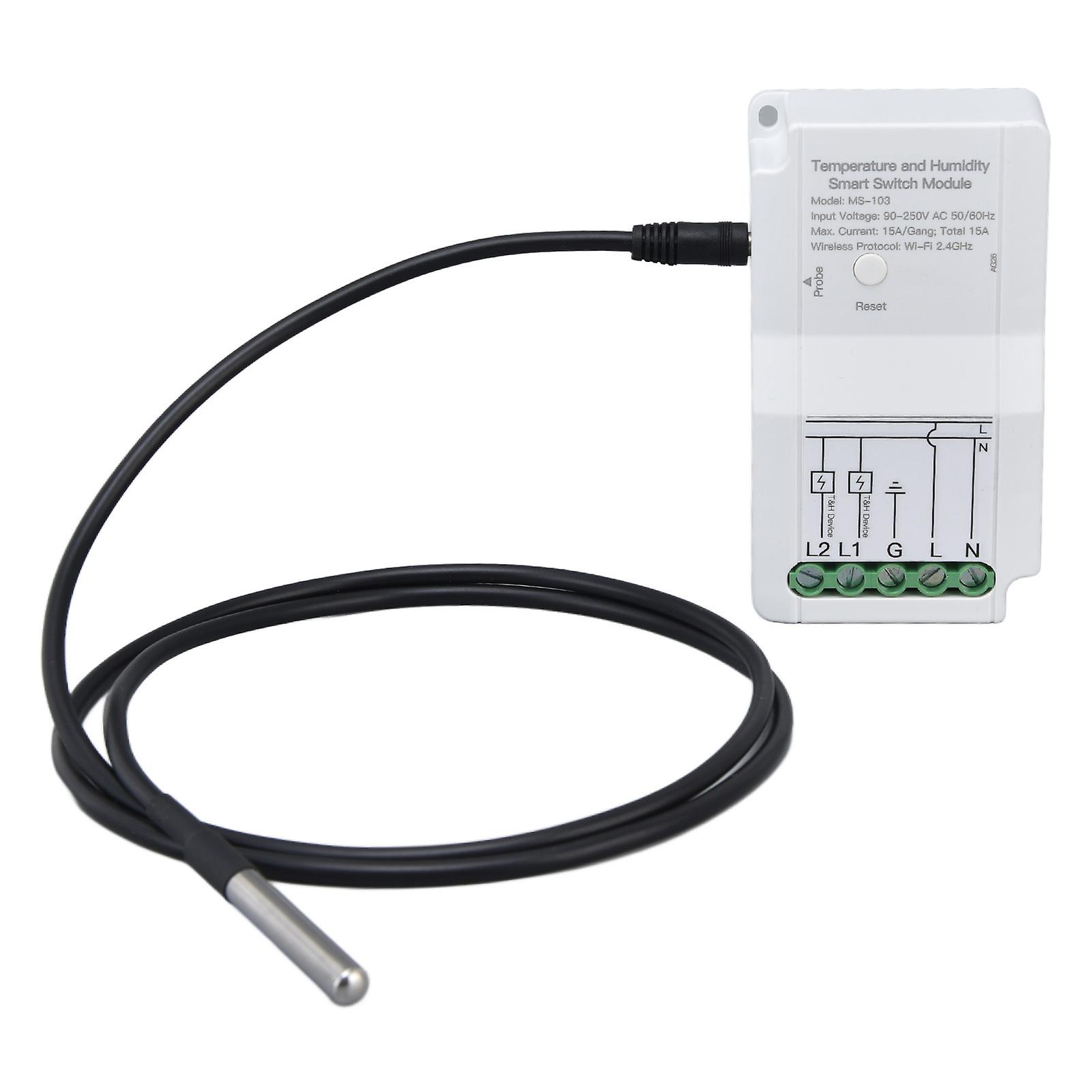 TUYA-Compatible WiFi Module with Dual Relay, Temp/Humidity Sensor, and Probe (90-250V)