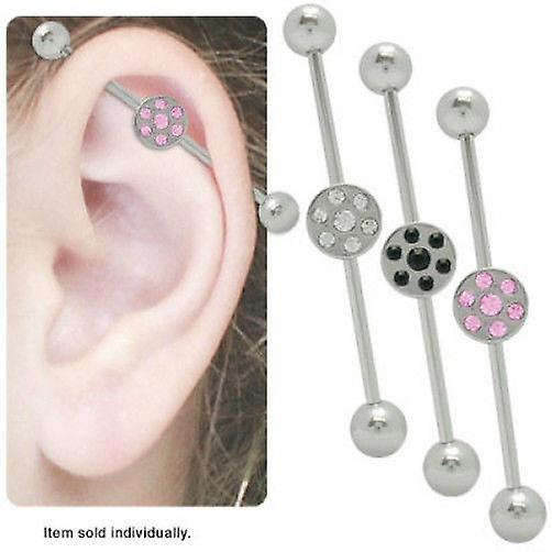 Industrial piercing barbell 14g with round jeweled design
