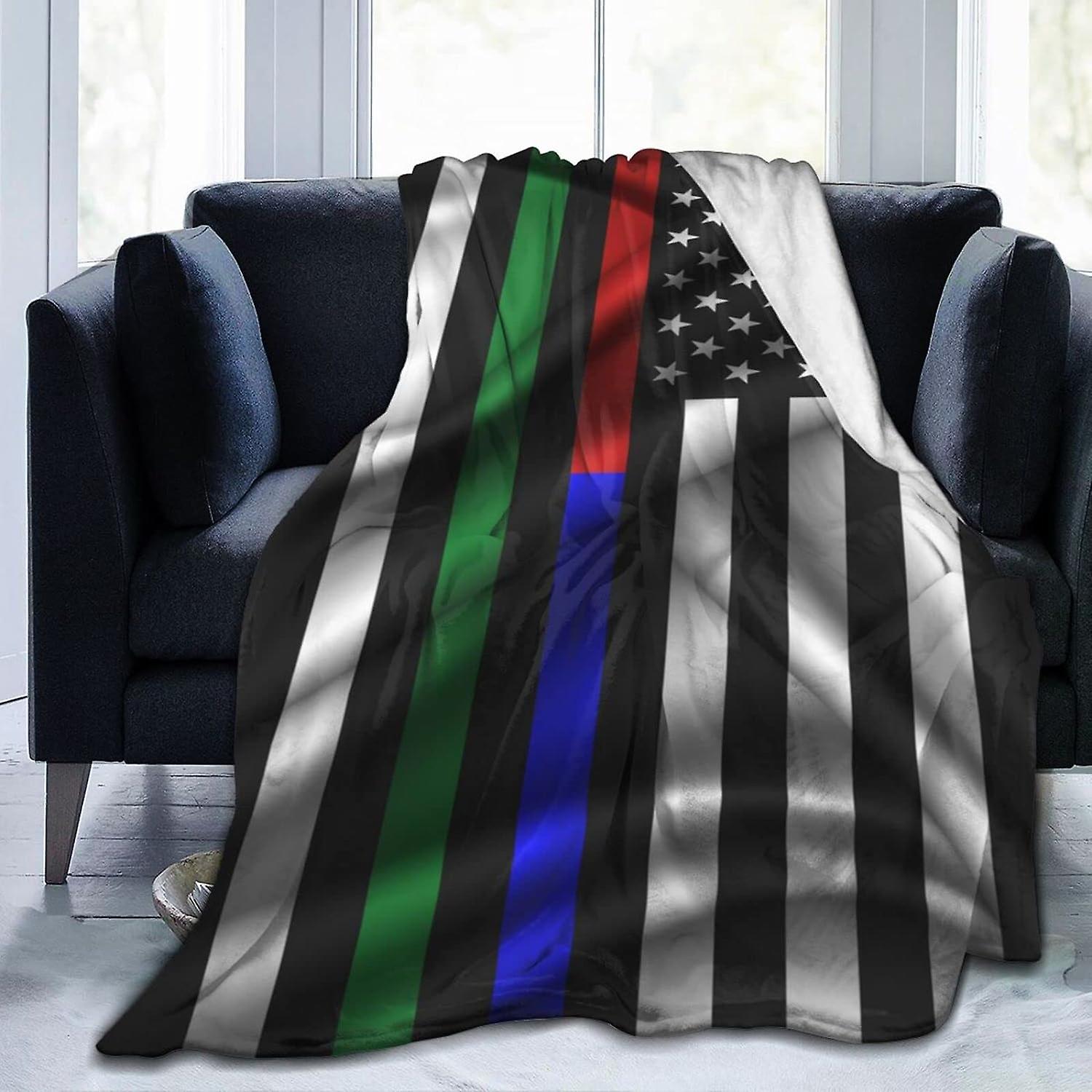 Flannel Blanket Thin Line Red Blue Green Flag Blanket Soft and Comfortable Throw Blanket Anti Static Washable for Adults and Children ASSDWE7688