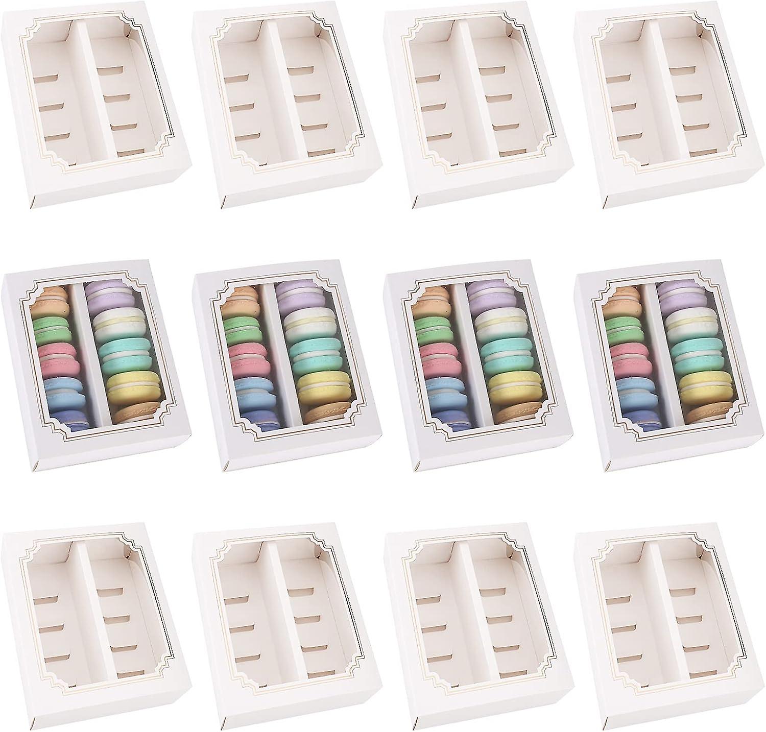 12 Pcs Macaroon Boxes, Dessert Bakery Boxes with Clear Window Mac