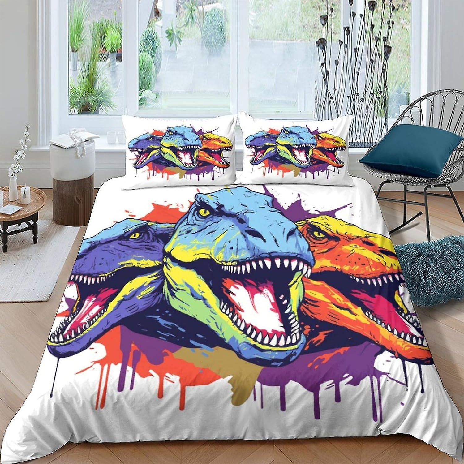 VCLUST Dinosaur World Dekbedovertrek Microvezel Beddengoed Set, 3D-Print Reptielen Dekbedovertrek Dekbedovertrek & kussensloop, met ritssluiting, zacht voor mannen Vrouw Kinderen
