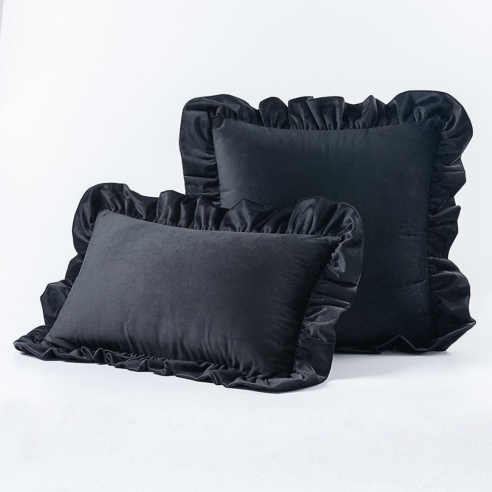 Ruffled Solid Color Pillow Cover Velvet Sofa Home Soft Backrest Cushion Cover