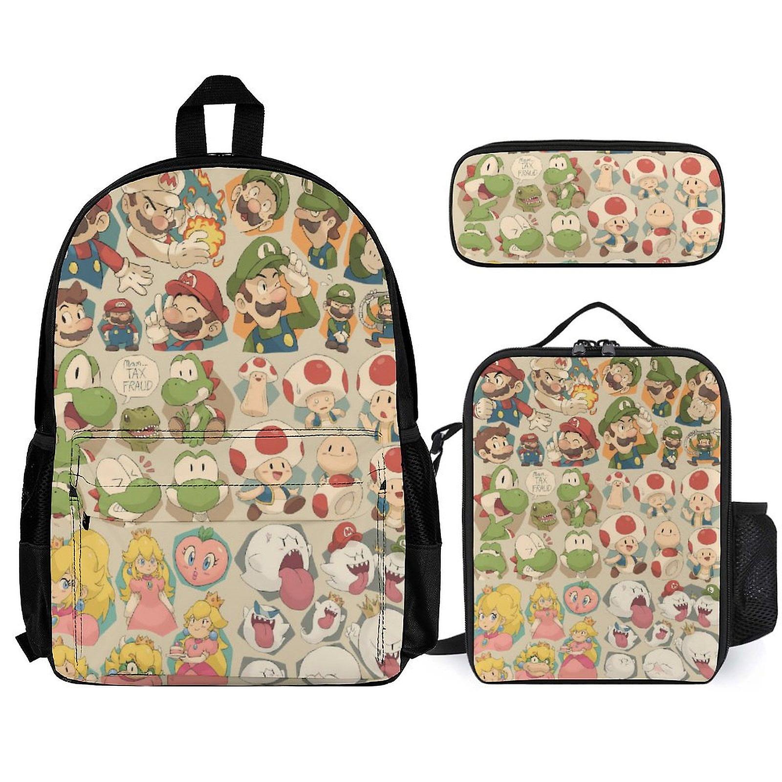 Super Mario Backpack Set, Backpack with Lunch Box And Pencil Case 3pcs Set