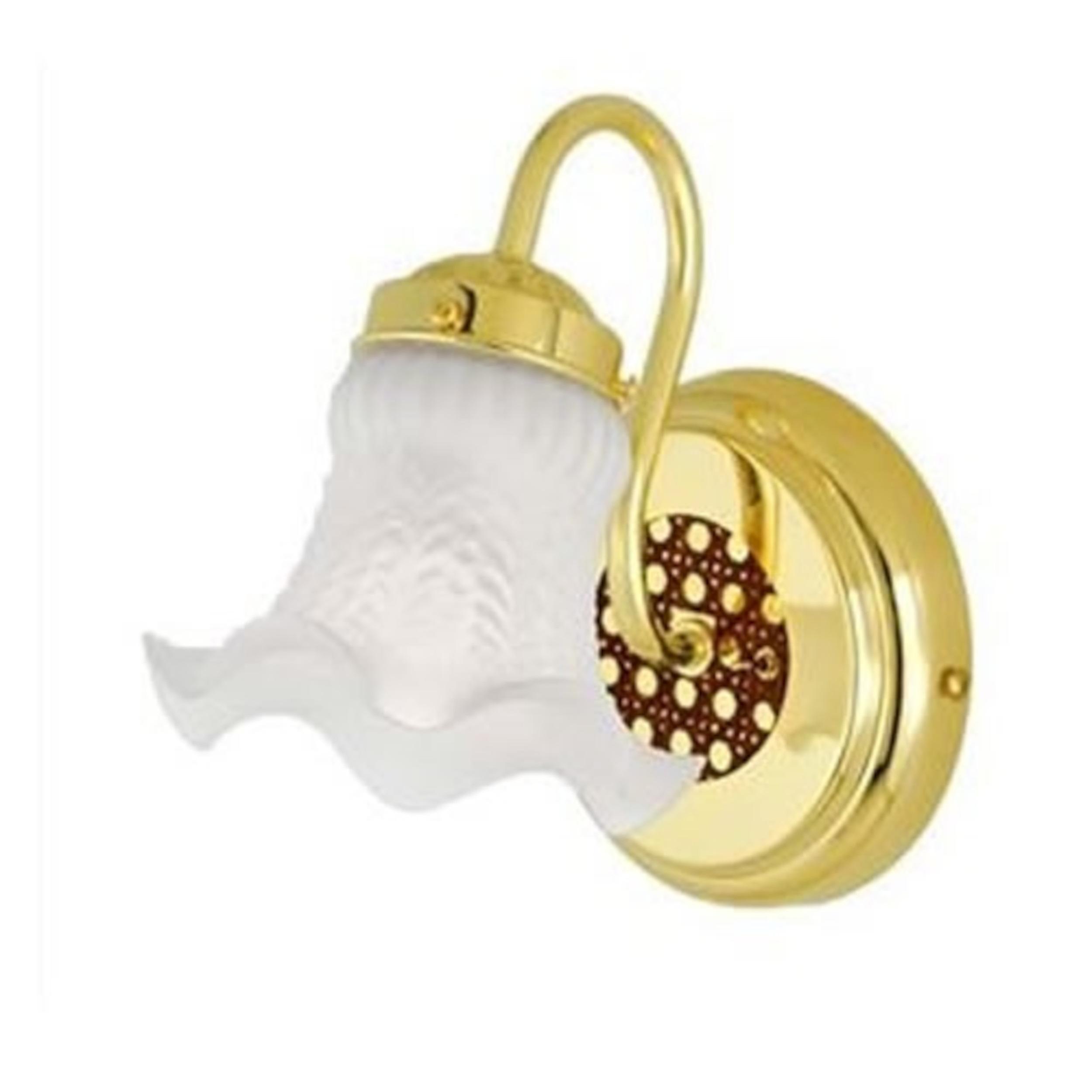 Wandleuchte Rattan Messing poliert / Opalglas