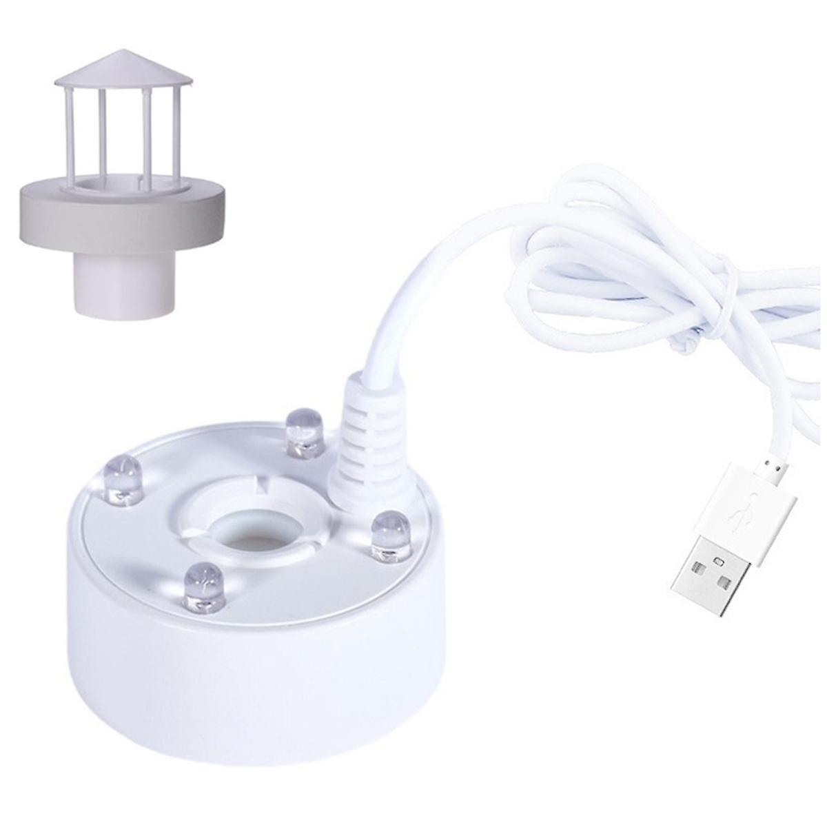 Mist Maker, Splash Guard Float USB Port 4 kolorowe światła LED Mini Mister Fog Machine, Fontanna Water Fogger Atomizer Biały