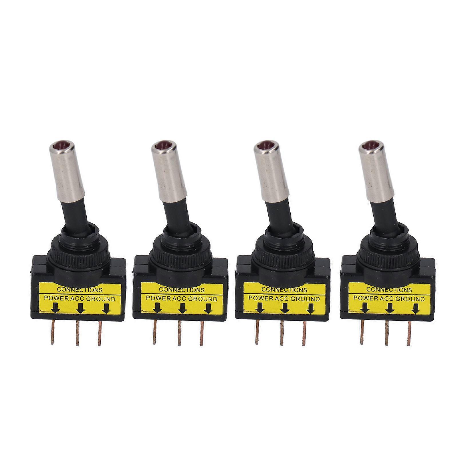 4pcs Toggle Switch On Off Red Led Illuminated Car Auto Rocker Switch 3pin 12mm 20a Dc12v