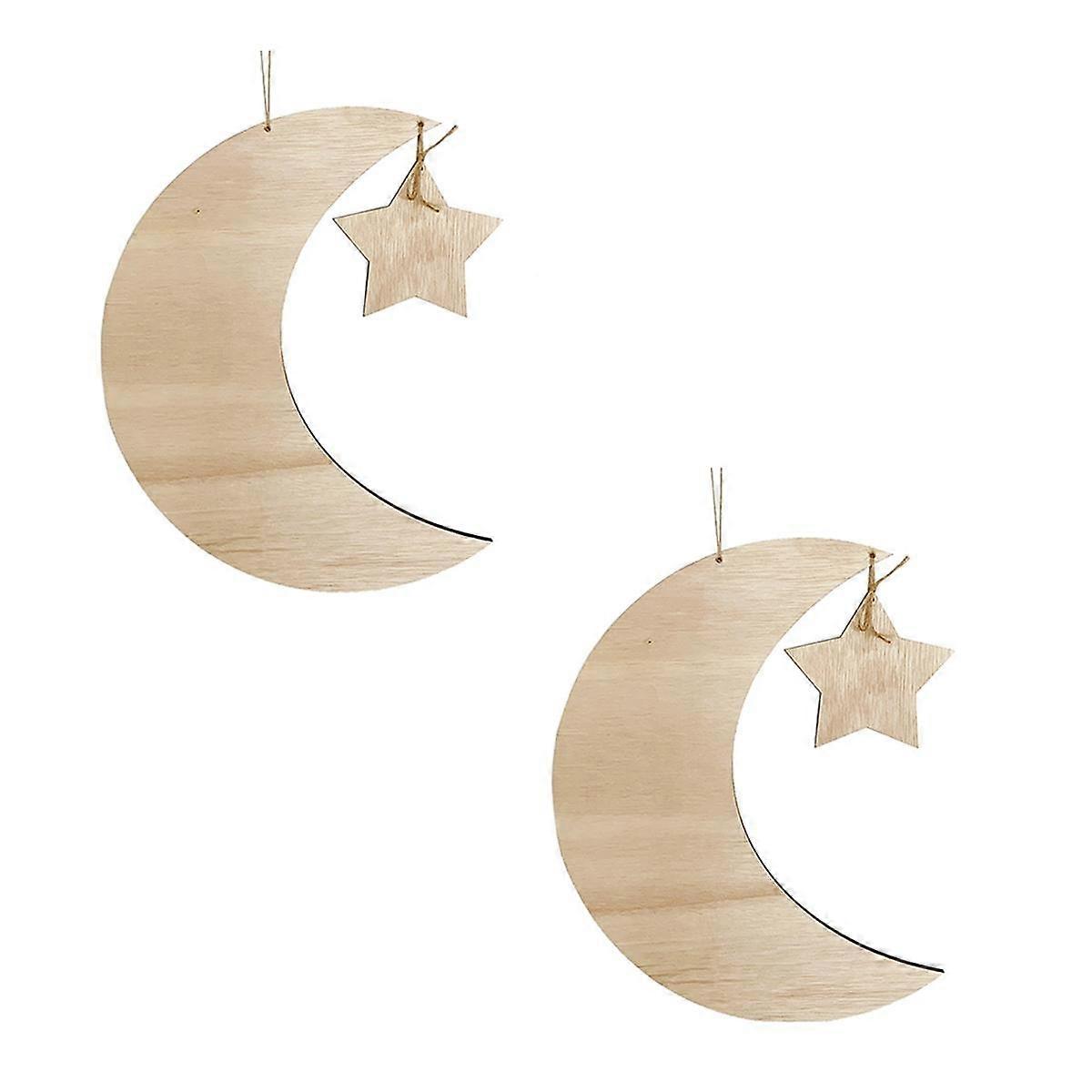 2 Sets Ramadan Wood Tray Moon Wooden Star Tableware Eid Mubarak Serving Tableware for Breakfast,B