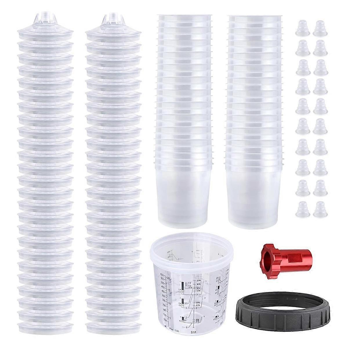 Paint GunCup, zestaw 20 uncji (600 ml), z systemem 50 filiżanek i pokrywek, 10 zatyczek i 1 twardy kubek z pierścieniem ustalającym, adapter na 1 kubek