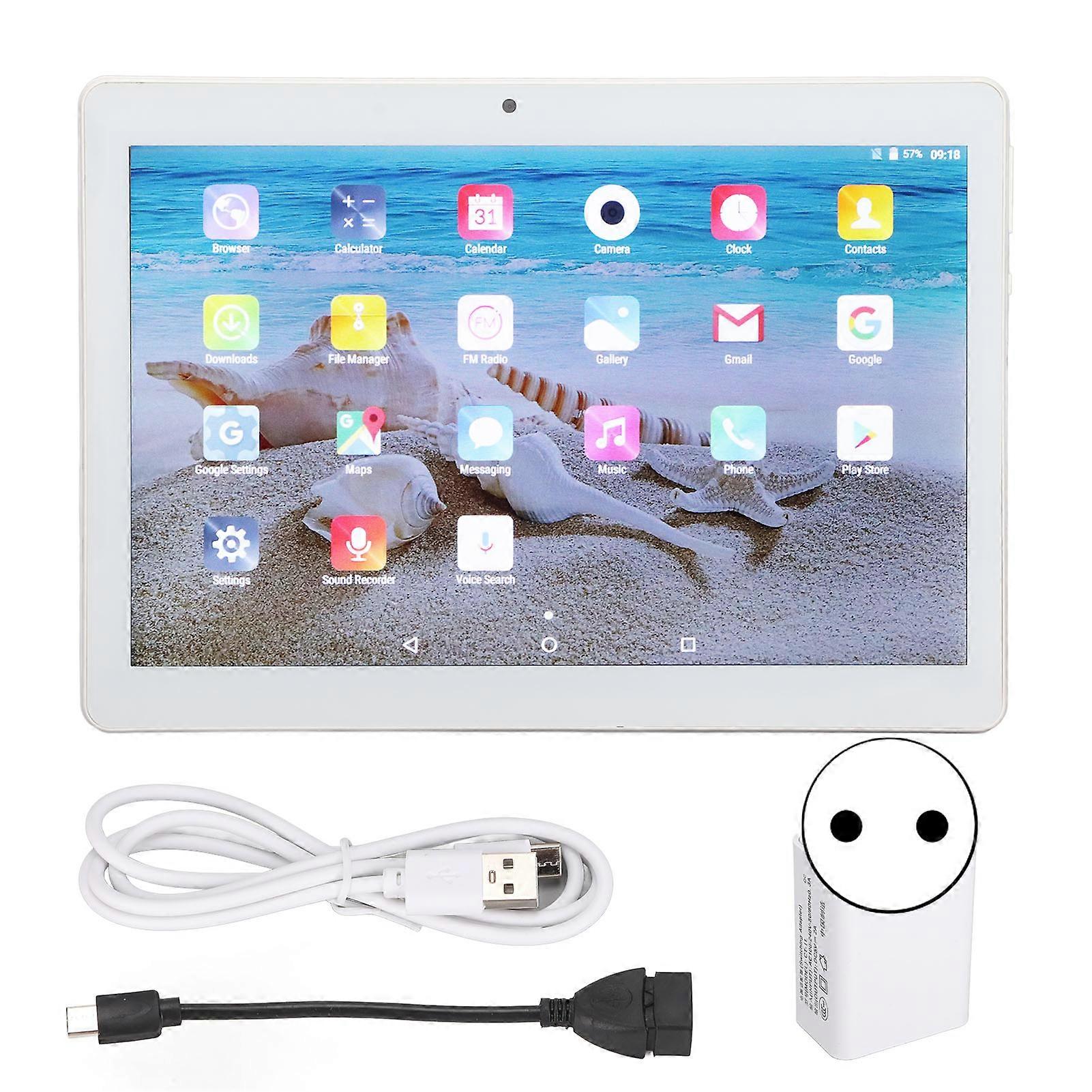 10 Inch Tablet 2G RAM 32G ROM 1960x1080 IPS Dual Card Dual Standby Calling Tablet for Android11 100V to 240V Silver White EU Plug