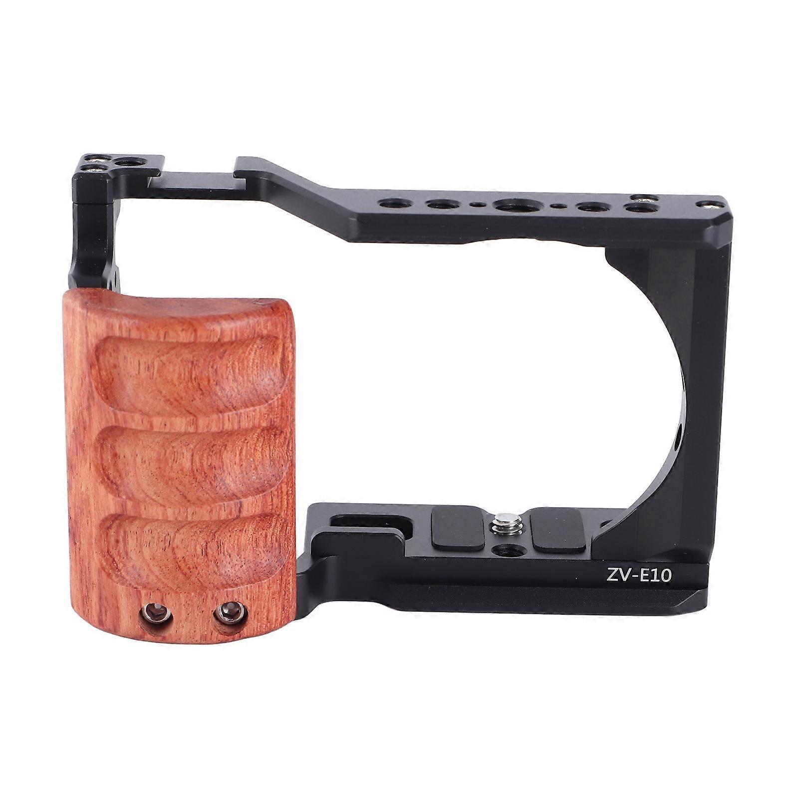 Camera Cage with Cold Shoes Wooden Handle and 1/4in Threads for ZV E10