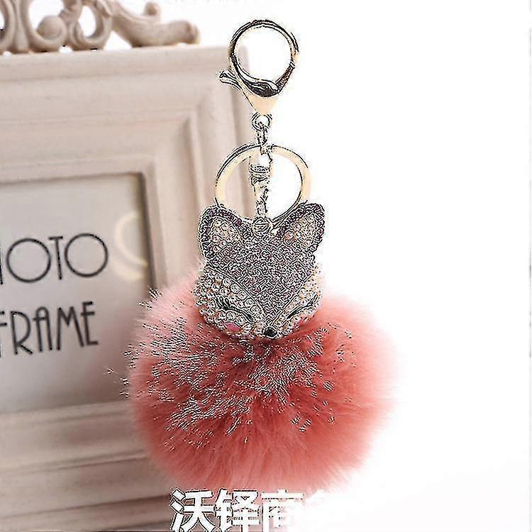 Fox Head Pendant Key Chain Oversized Rabbit Hair Ball Plush Diamond Set Mobile Phone Bag Pendant