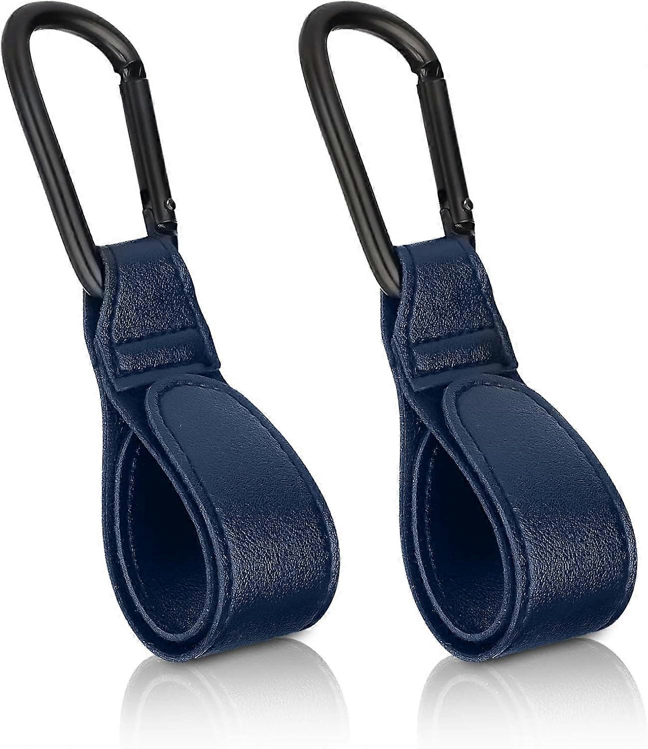 Pack of 2 Buggy Clips Carrier Pram Hooks, Pram Bag Holder Made of Leather, Bag Hooks for Strollers, Pram Clips, Pram Hooks for Bags, Navy Blue