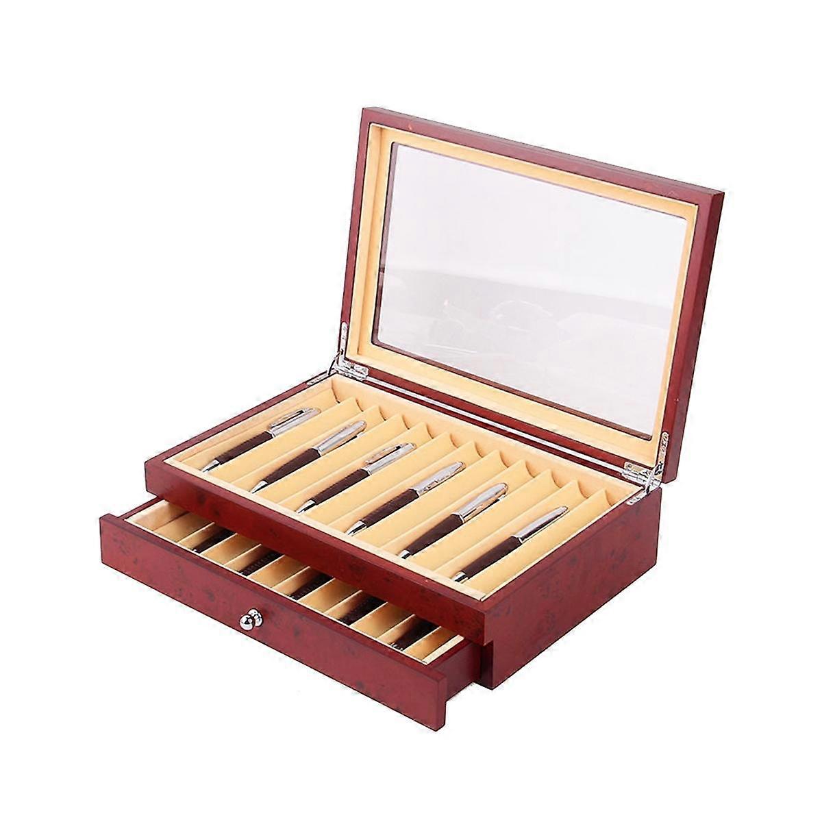 23 Slots Wooden Pen Storage Case Luxury 2 Layer Pen Display Organizer Transparent Window Fountain P