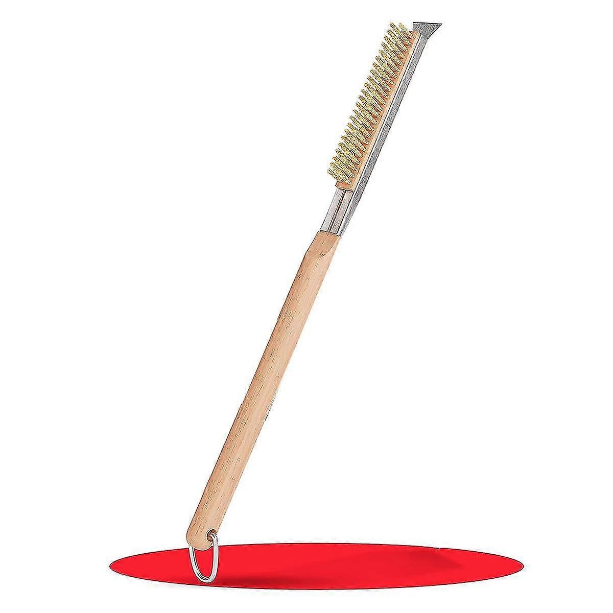 Pizza Oven & Stone Brush with Scraper 21In - Clean Stone Between Every Bake - Long, Wooden Handle - Robust & Easy to Use