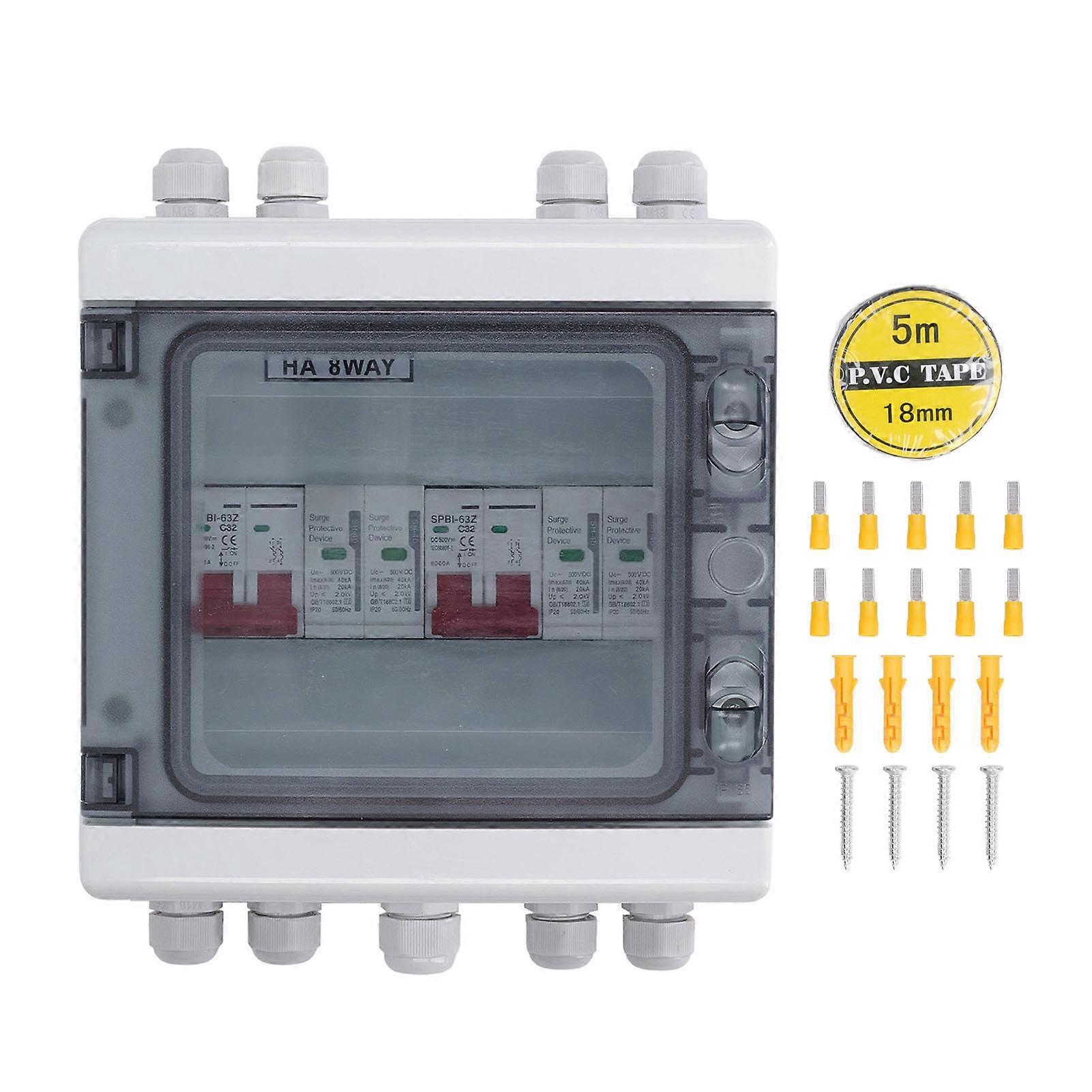 DC500V Solar Disconnect Switch 2 in 2 Out Surge Protection PV Combiner Box IP65 Waterproof 32A 2040KA NO.5759
