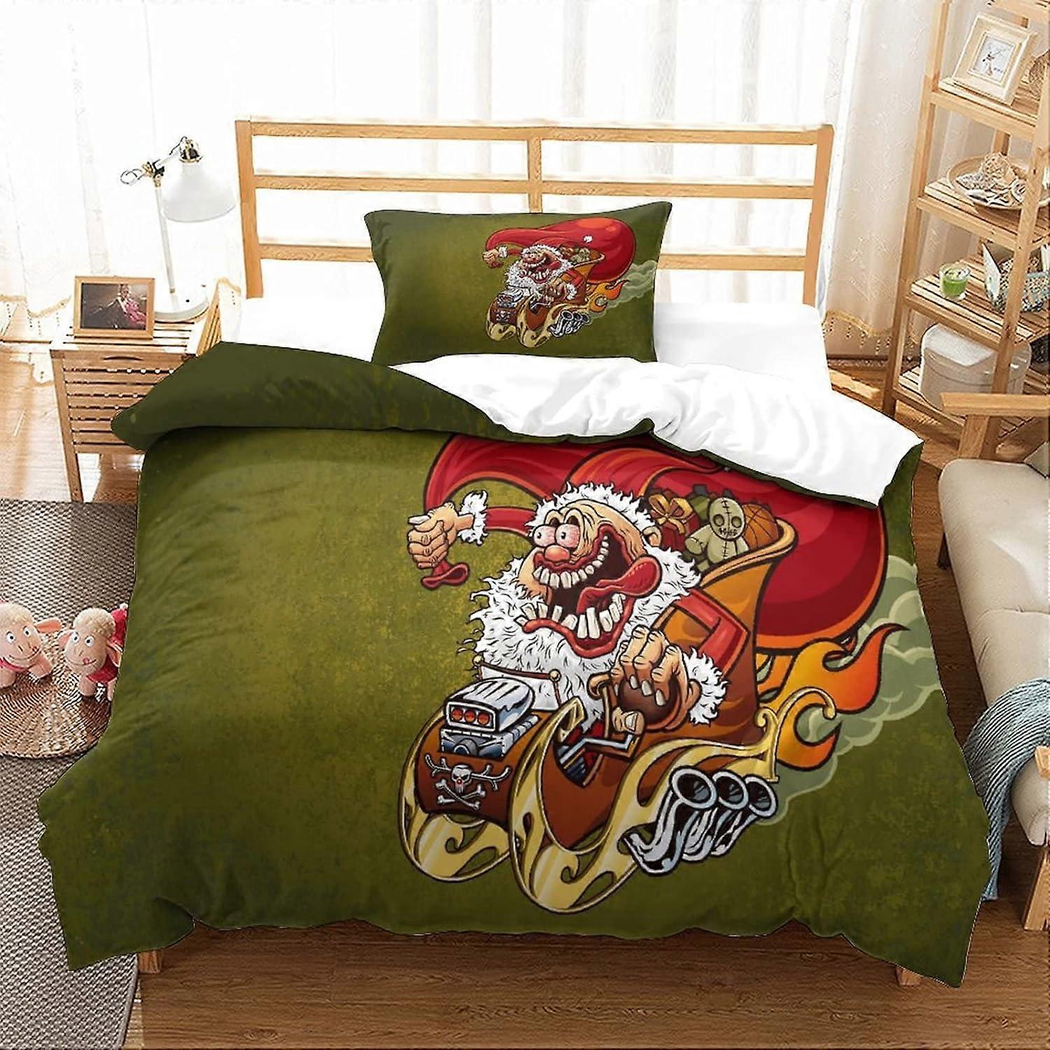 Kerst Merry Christmas beddengoed Set, met dekbedovertrek en kussensloop, 1 stuk, zachte en ademende microvezel, met ritssluiting, vakantie, Single 135 * 200