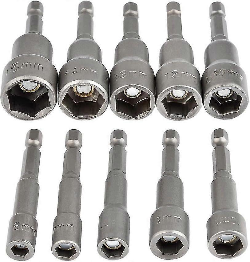 10pcs Magnetic Hex Socket Set 6-15mm Impact Driver, Magnetic Hex Socket Wrenches Set Magnetic 1/4 Hex Socket Socket Adapter Tool