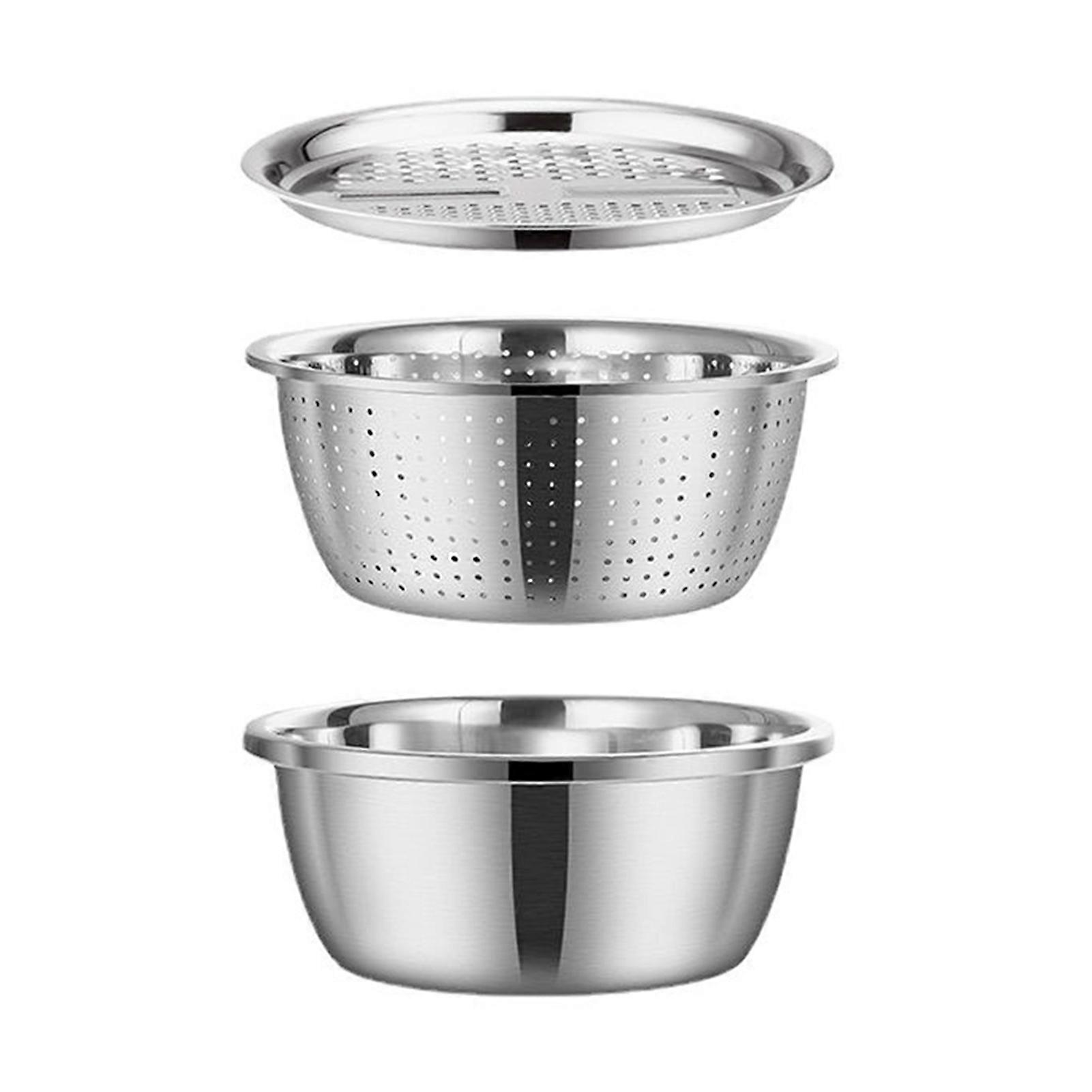 Multifunctional Stainless Steel Basin with Grating Tray Practical Veggie Leaf Drainer Tool for Home Kitchen