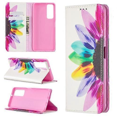 For Huawei P smart 2021 / Y7a Colored Drawing Pattern Invisible Magnetic Horizontal Flip PU Leather Phone Case