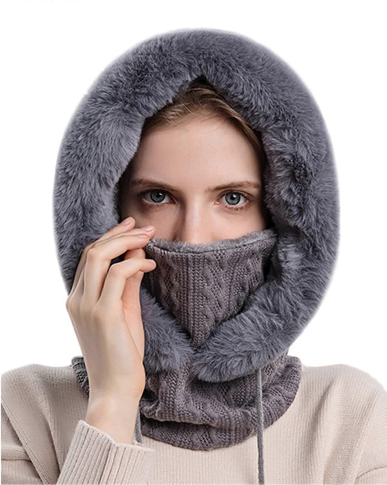 Winter Hat for Womens Thermal Scarf Ski Cap Siamese Pullover Caps
