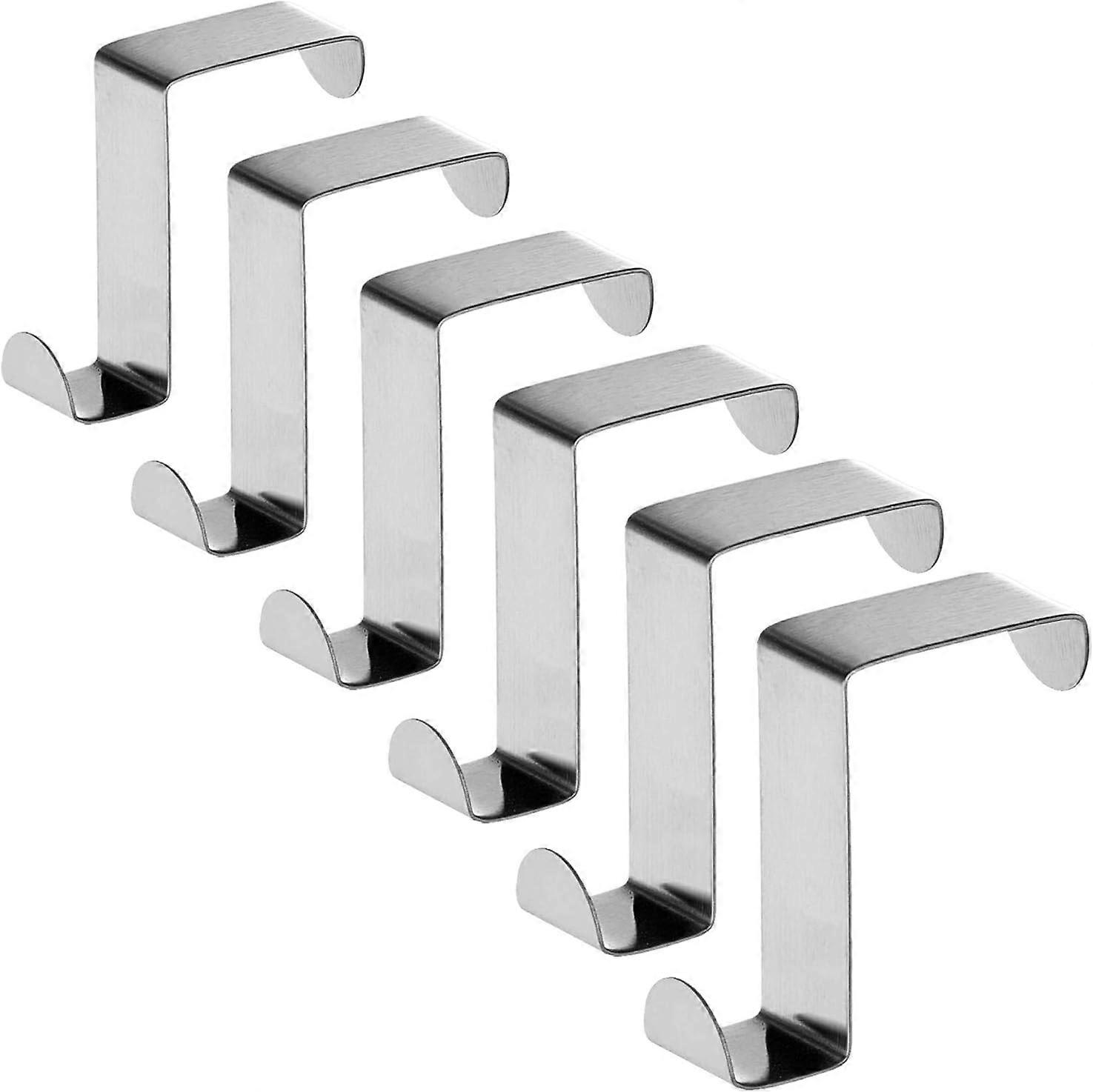 6 Stainless Steel Door Hooks, Reversible for Standard Door and Cupboard, Up to 5 kg
