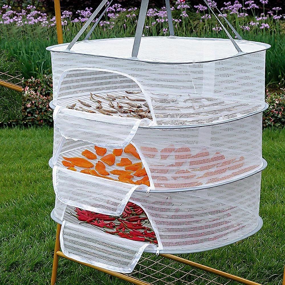 3 Layer Hanging Mesh Dryer with Zipper - Foldable Outdoor Drying Rack for Herbs, Fruits, Vegetables, Fish & Clothes