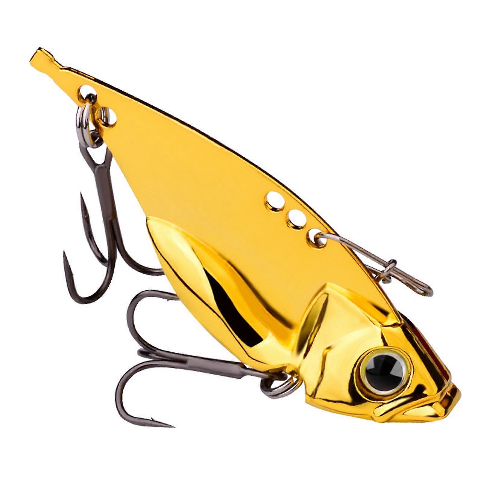 Kaesi 1Pc/5Pcs Bass Fishing Baits Simulation 3D Fisheye Sharp Double Hooks Wobbler Prevent Escape Golden/Silver Color Sink VIB Lure Bait Metal Hard Ba