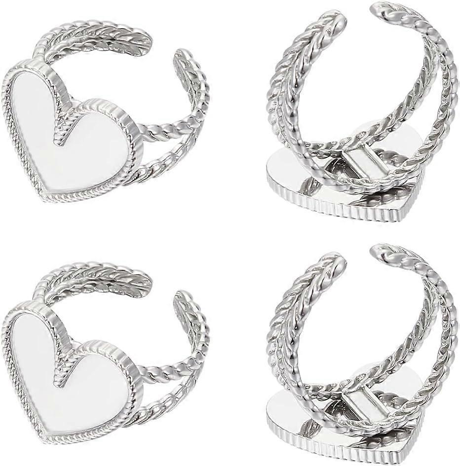 6個のハートリング304ステンレス鋼オープンカフリングパーツエナメルブランクハートフィンガーリング16mmハートベースリングベゼルTRのベゼルカップリングリング