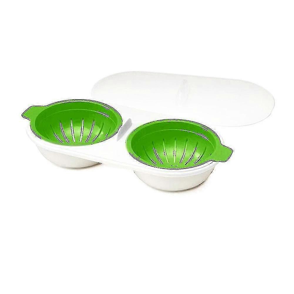 Microwave Egg Poacher Food Grade Cookware Double Cup Egg Boiler Kitchen(green)