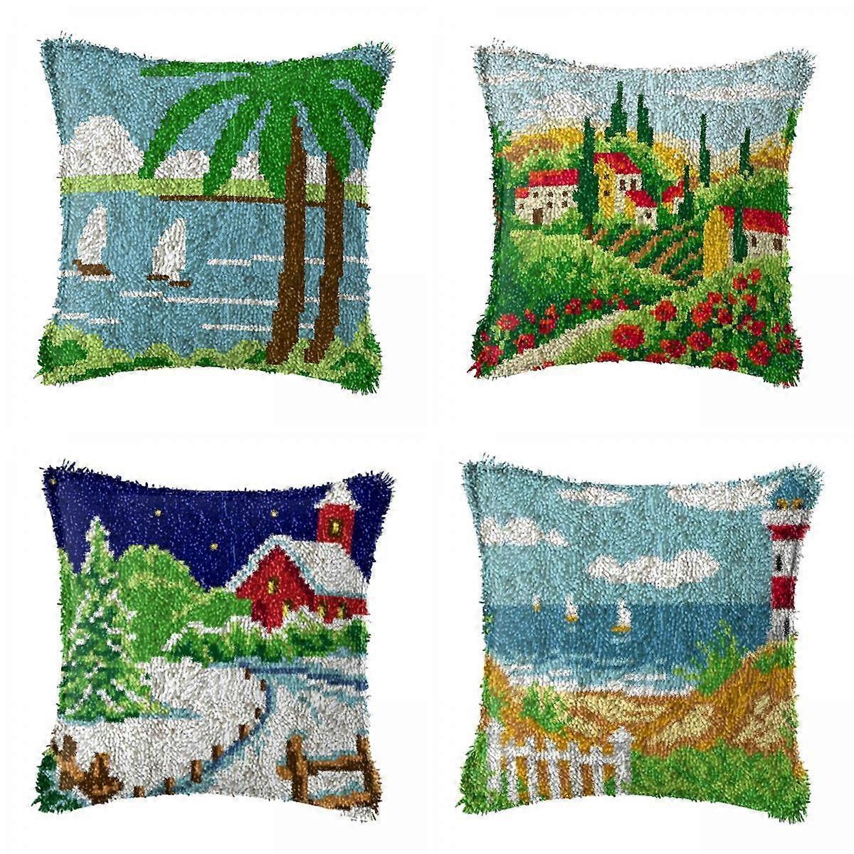 4x Latch Hook Embroidery Kits Cushion Needlework Blank Pillowcase Mesh