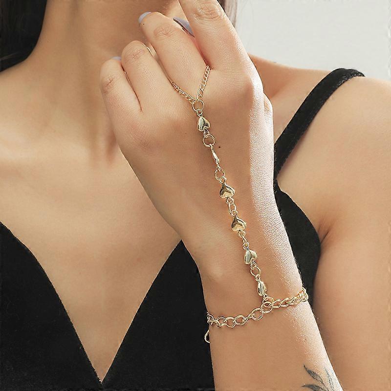 Gold heart Chain Design Finger Bracelet