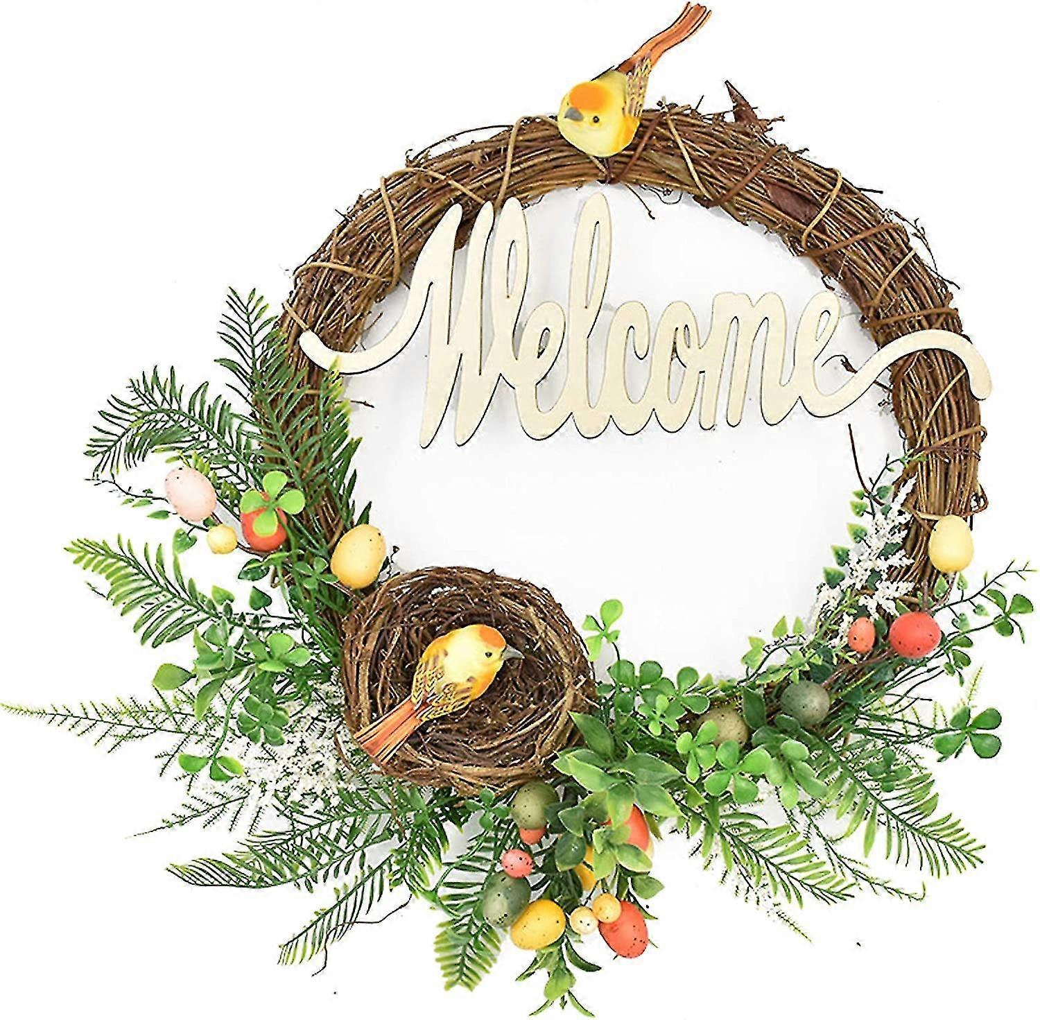 17 inch artificial forest wreath with bird nests, easter eggs, spring summer wreath