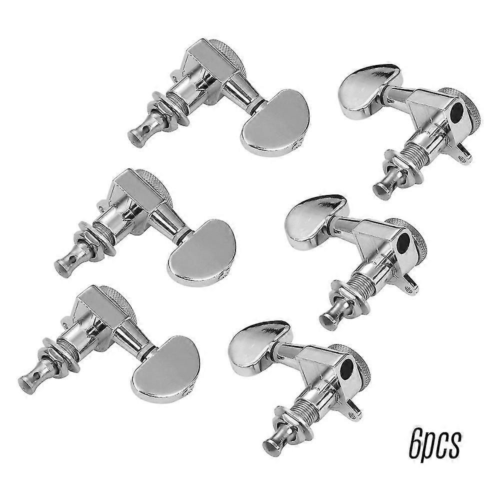 Alloy Metal Electric Guitar Machine Heads Knobs String Tuning Peg Locking Tuners Pack Of 6 Pieces 3l3r With Mounting Screws And Ferrules Silver