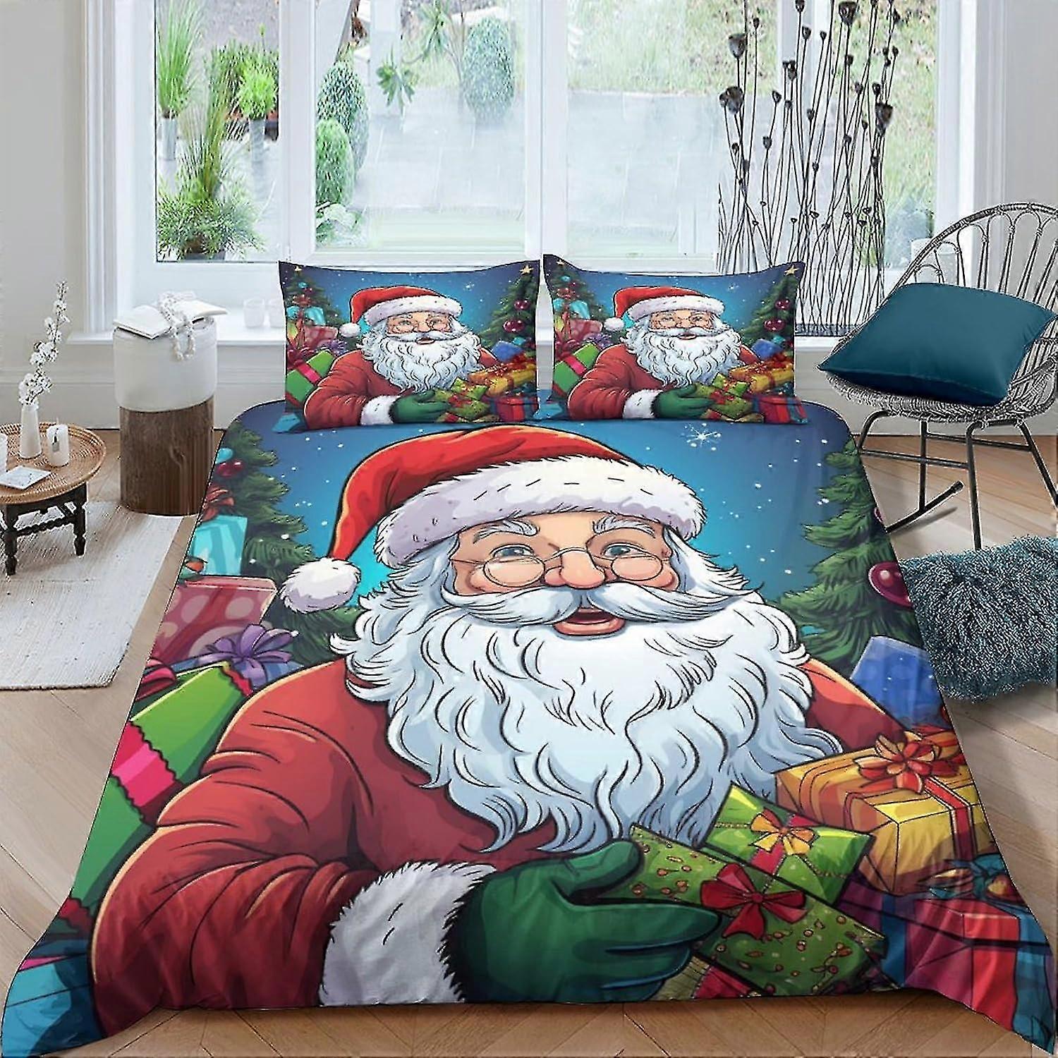 o5366 Lençóis Papai Noel Conjunto de Cama Capa de Edredão 3D Colcha 3 Peças Capa de Colcha com Fecho de Zíper Microfibra Macia para Crianças Crianças Cama