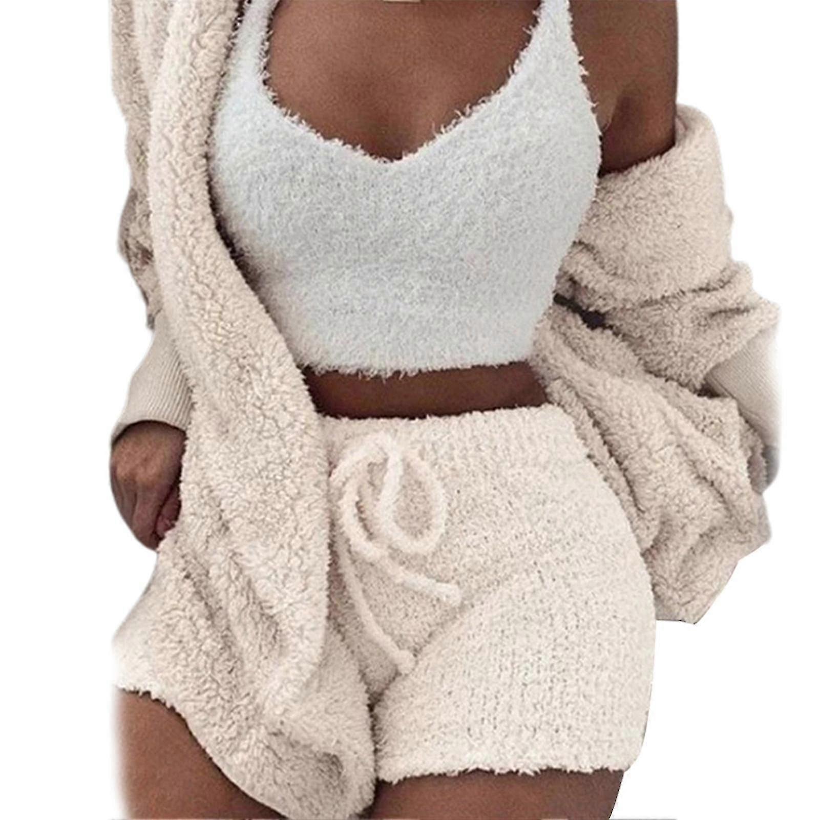 3pcs/set Cozy Knit Set Shorts + Sweater + Coat Casual Warm Suit For Women Men 2021 New
