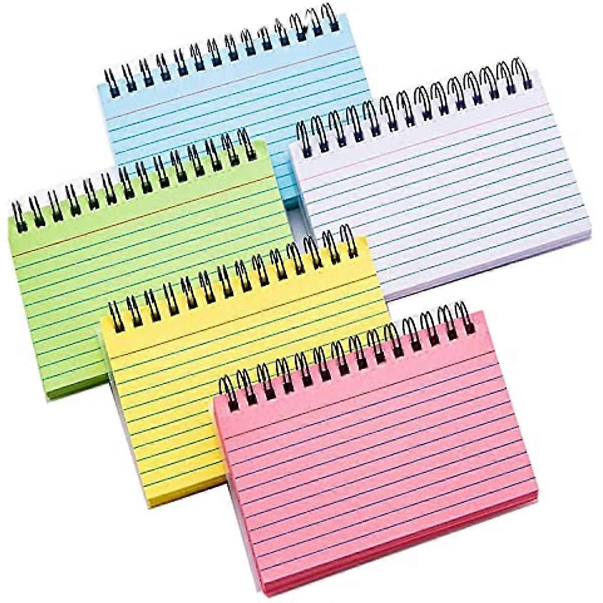 250pcs Index Cards, 5 Pads Ruled Notecards With Protective Covers And Spirals, Colored Flash Cards For Office Learning Note Taking To Do List