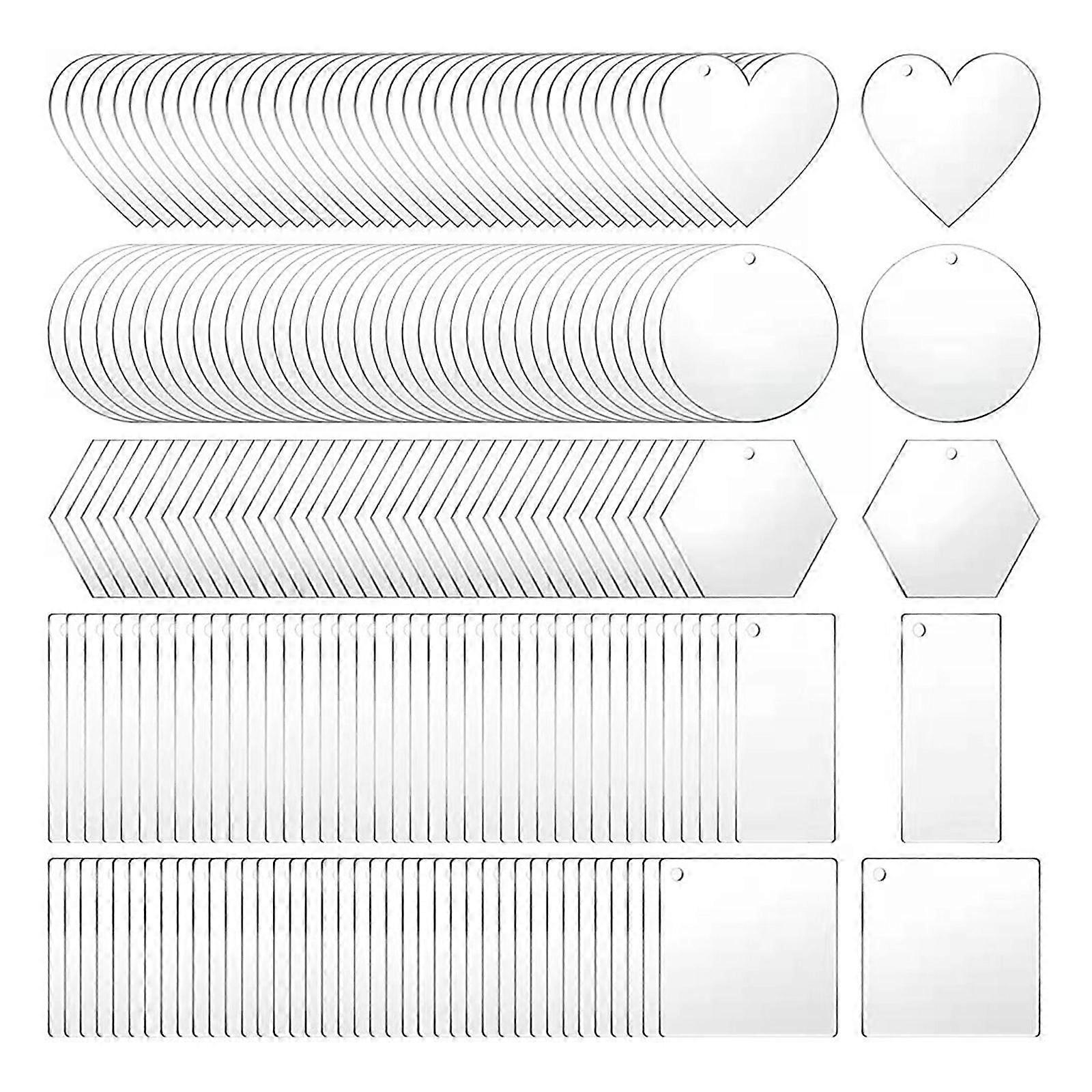 200x Acrylic Clear Keychain Pendant Circle Heart Square Rectangle Hexagon Shape
