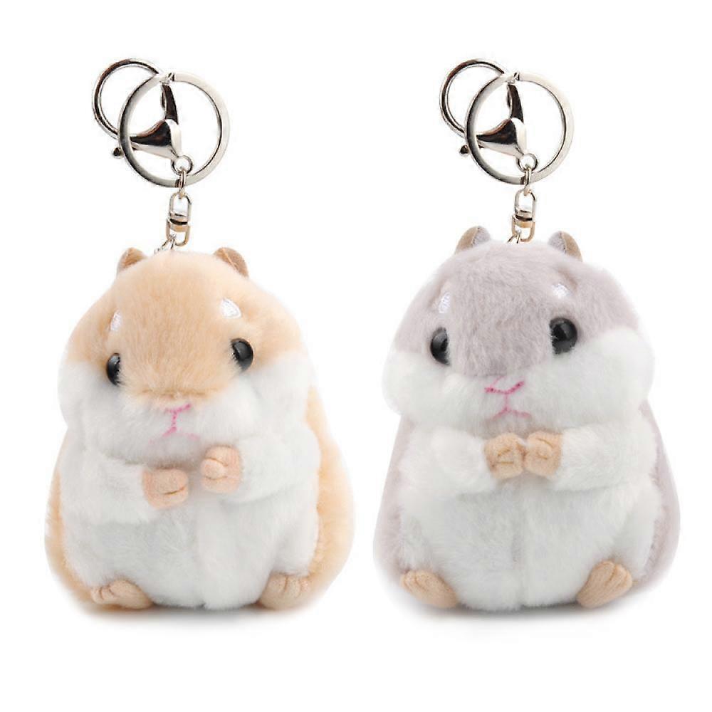 2つのかわいいハムスターぬいぐるみキーホルダーぬいぐるみキーリングチャームハンドバッグペンダントのセット