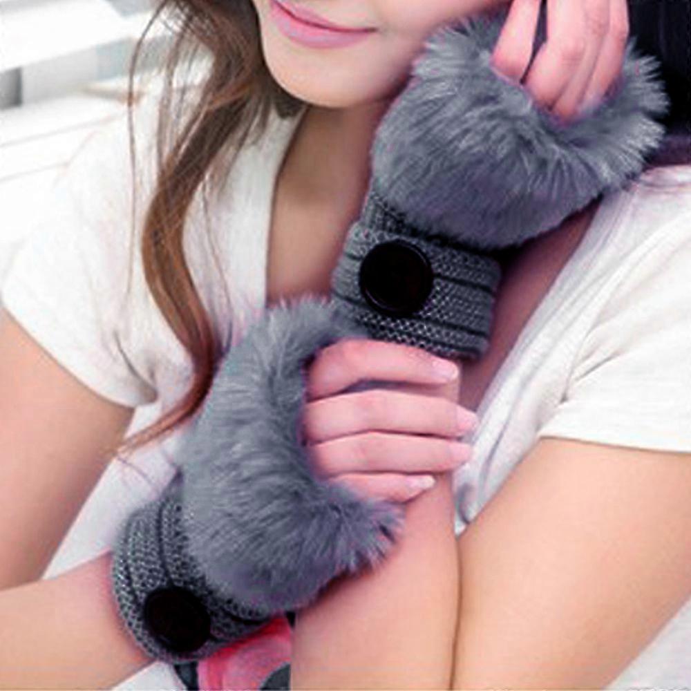 Womens Winter Faux Fur Wristed Fingerless Gloves Arm Warmer Mittens