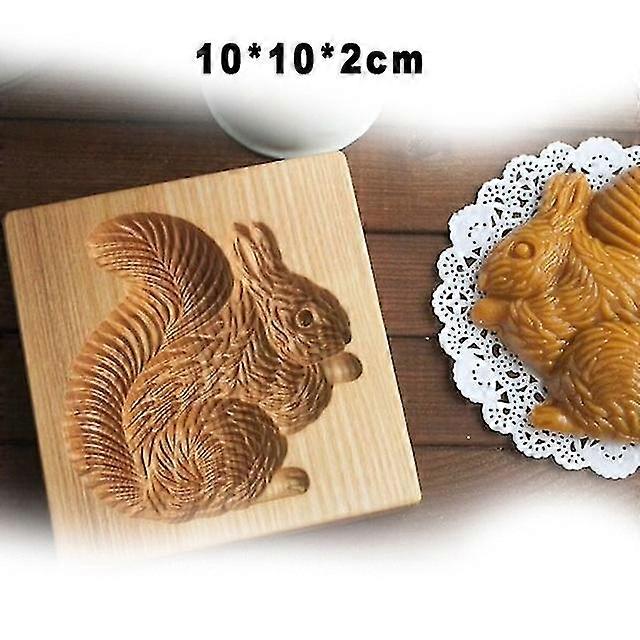 Coupe-moule à biscuits en bois 3d Gâteau Gaufrage Cuisson Moule-poilu Écureuil 10 * 10 * 2cm