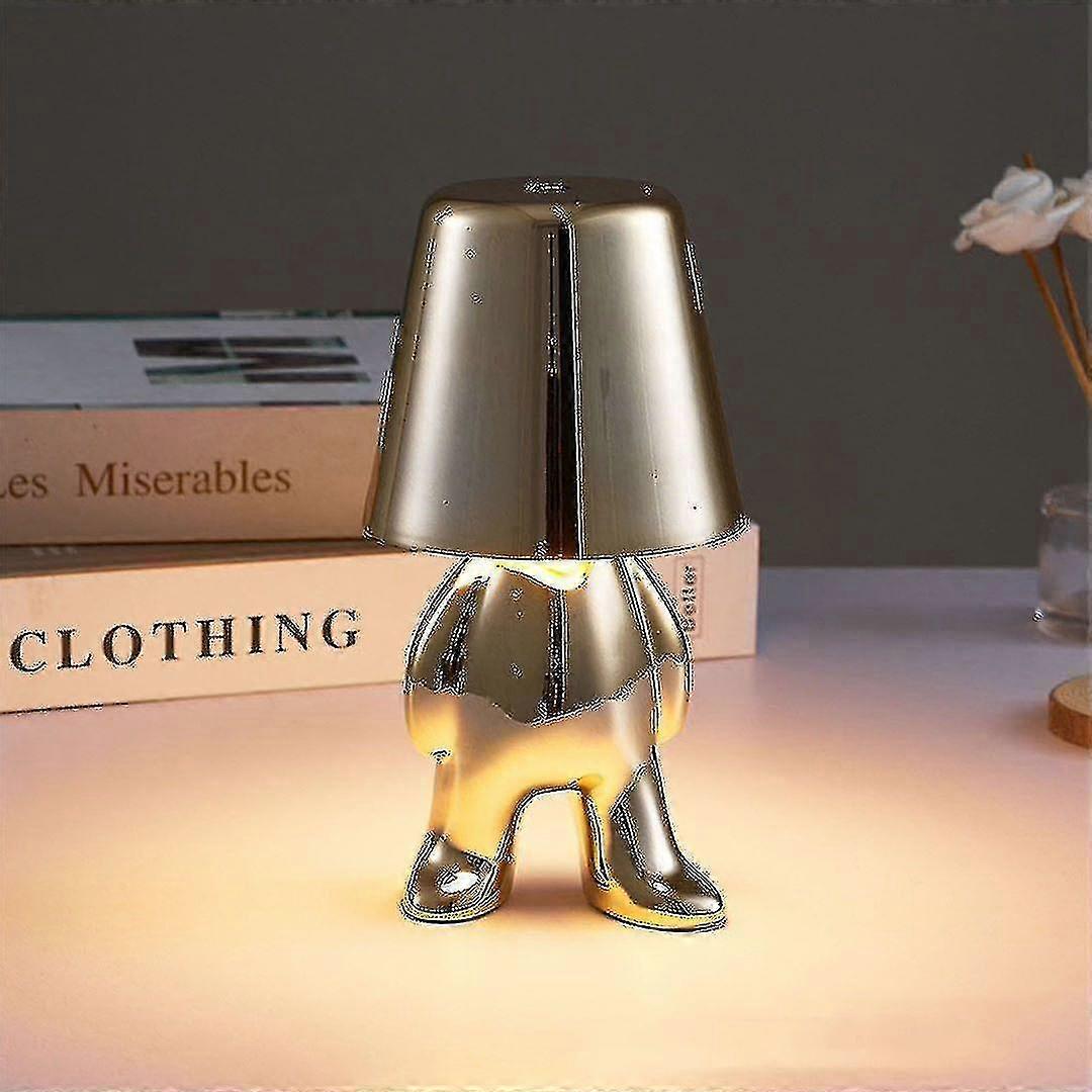 Bedside Touch Table Lamp, Gold Thinker Lamp Desk Light Cordless Rechargeable Portable Decorative Nightstand Lamp With Usb Charging