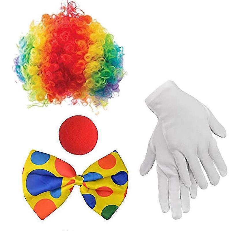 Clown Costume Clown Perruque Clown Nez Accessoires Noeud papillon Gants blancs pour Femmes Hommes Adultes Carnaval P